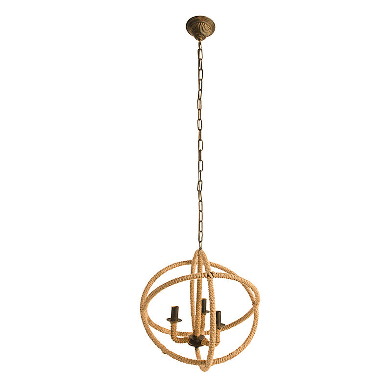 3- Light Farmhouse Chandelier, Rope Chandelier Globe Hanging Light Fixture with with Adjustable Chain for Kitchen Dining Room Foyer Entryway, Bulb Not Included