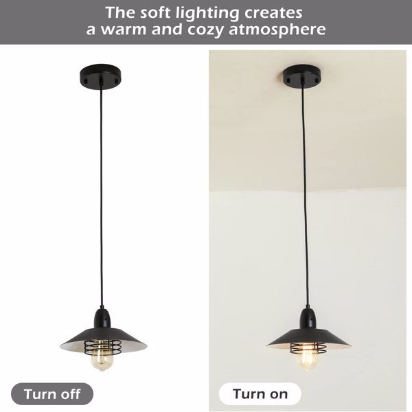 Farmhouse Vintage Pendant Light Black Fixture Pendant Lights with Spring Frame Adjustable Metal Hanging Lamp for Kitchen Island Dining Room Bedroom Living Room Barn Entryway, E26