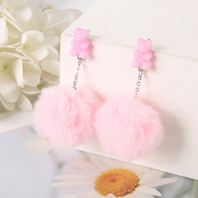 1Pair Pom Pom Bear Kawaii Earrings