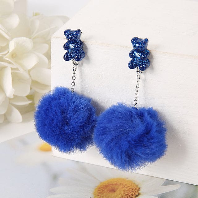 1Pair Pom Pom Bear Kawaii Earrings