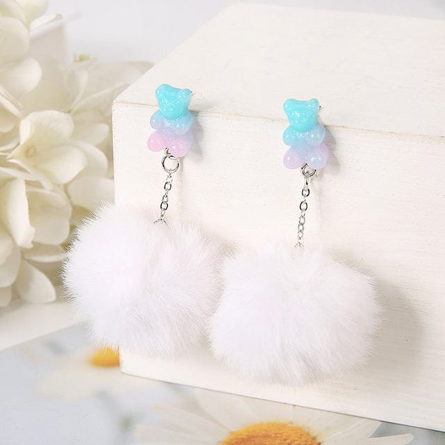 1Pair Pom Pom Bear Kawaii Earrings