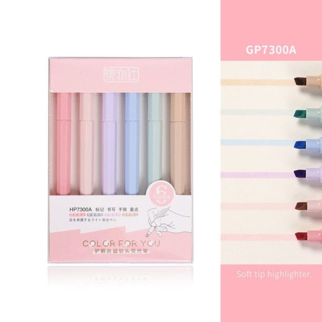 6pcs/set Soft Hue Tip Pastel Highlighter