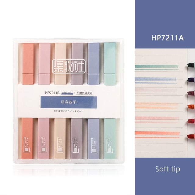 6pcs/set Soft Hue Tip Pastel Highlighter