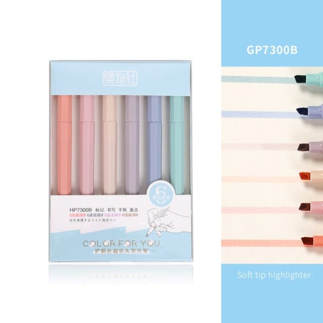 6pcs/set Soft Hue Tip Pastel Highlighter