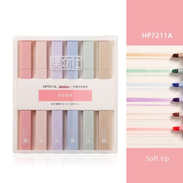 6pcs/set Soft Hue Tip Pastel Highlighter