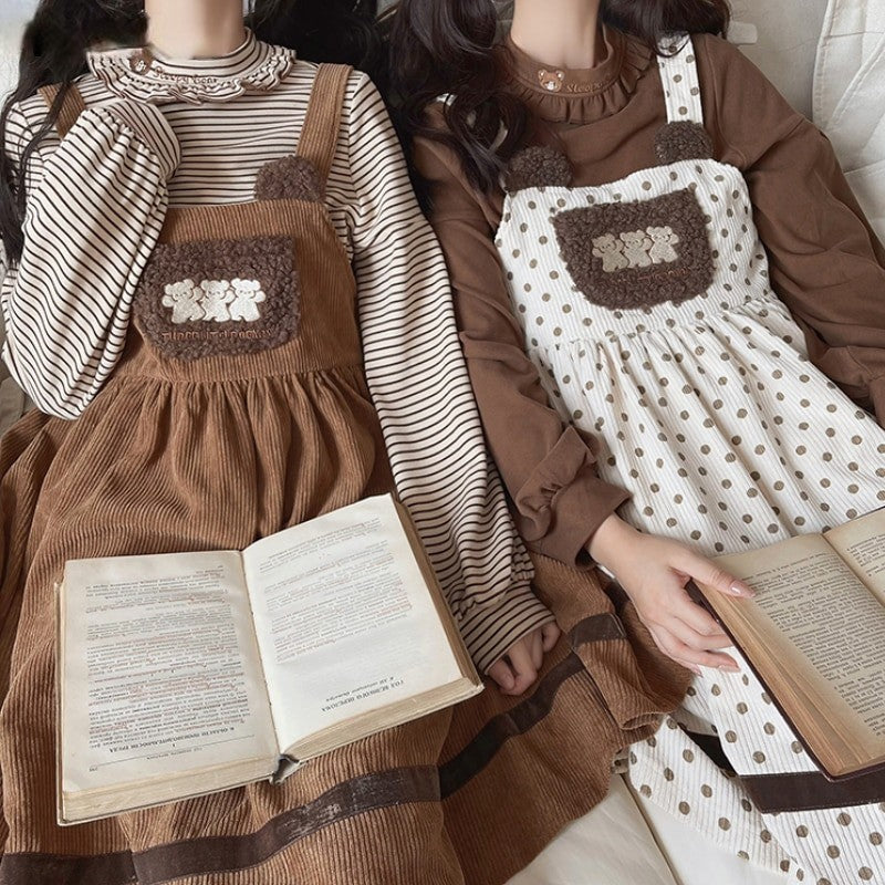 Cute Lolita Sweet Bear Shirt Strap Dress Two Piece Set