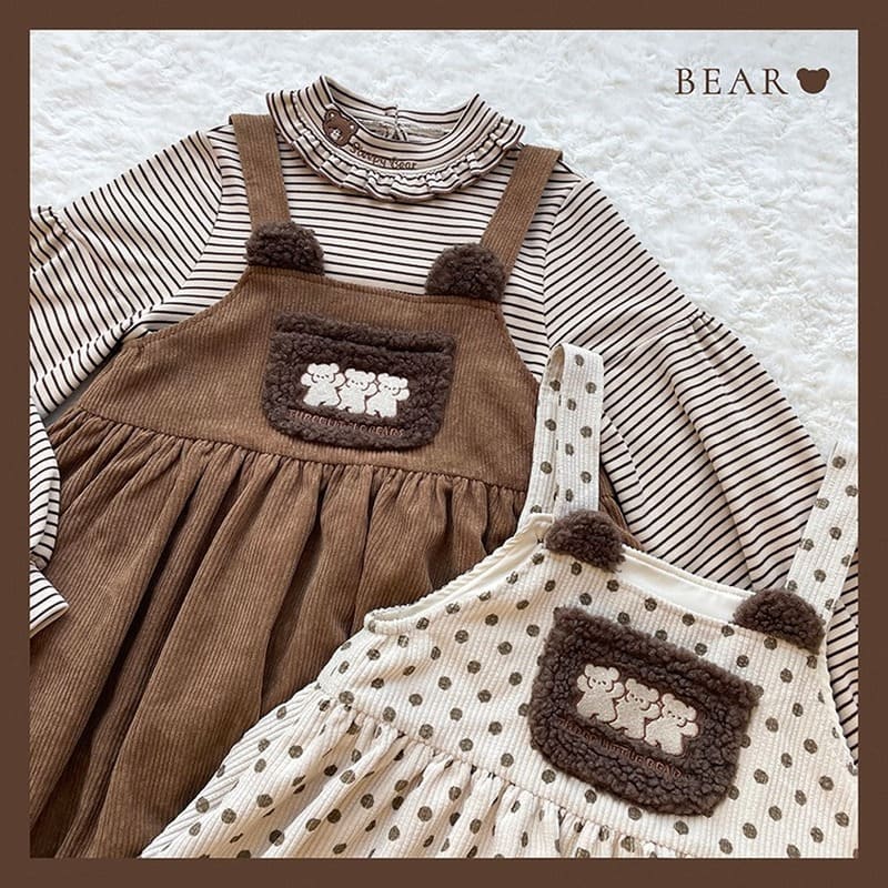 Cute Lolita Sweet Bear Shirt Strap Dress Two Piece Set