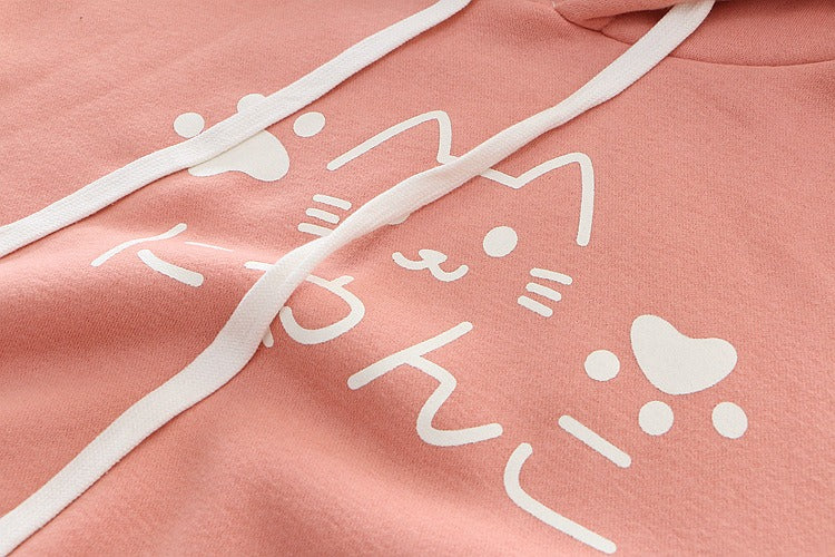 Meow Elegance: Harajuku Kitty Paw Letter Hooded Sweatshirt - Elevate Your Style with Feline Charm! ????