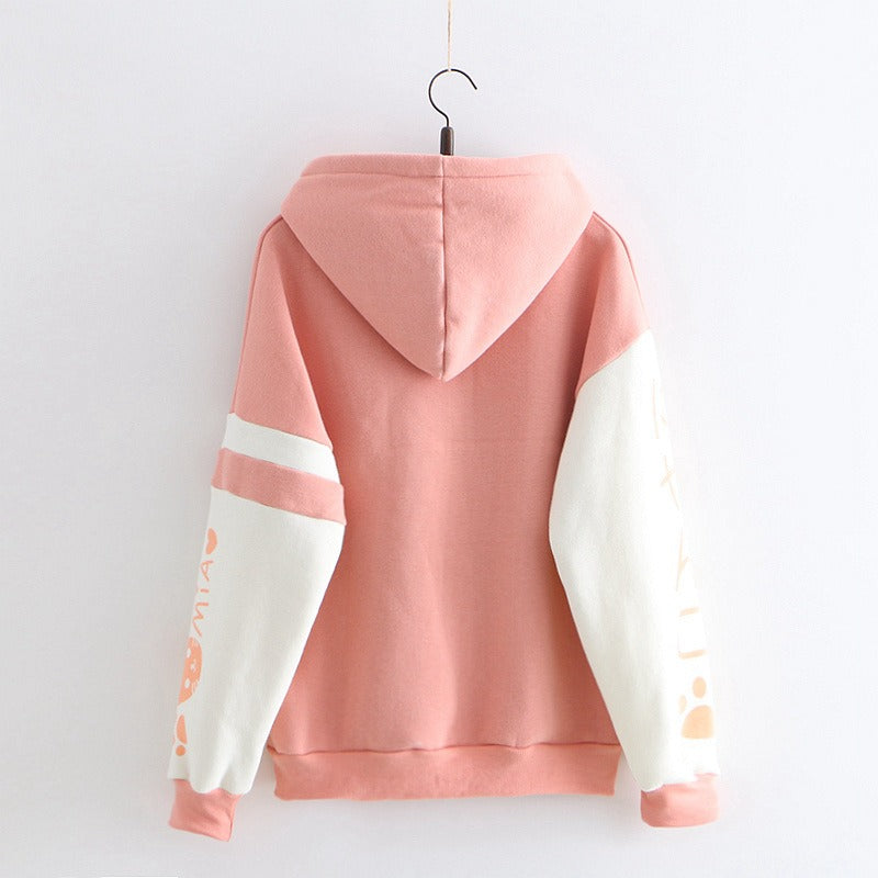 Meow Elegance: Harajuku Kitty Paw Letter Hooded Sweatshirt - Elevate Your Style with Feline Charm! ????