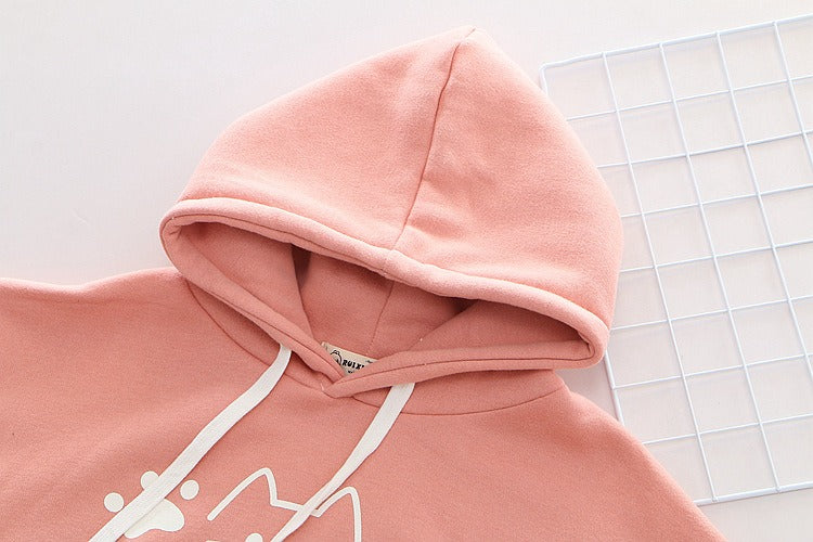 Meow Elegance: Harajuku Kitty Paw Letter Hooded Sweatshirt - Elevate Your Style with Feline Charm! ????