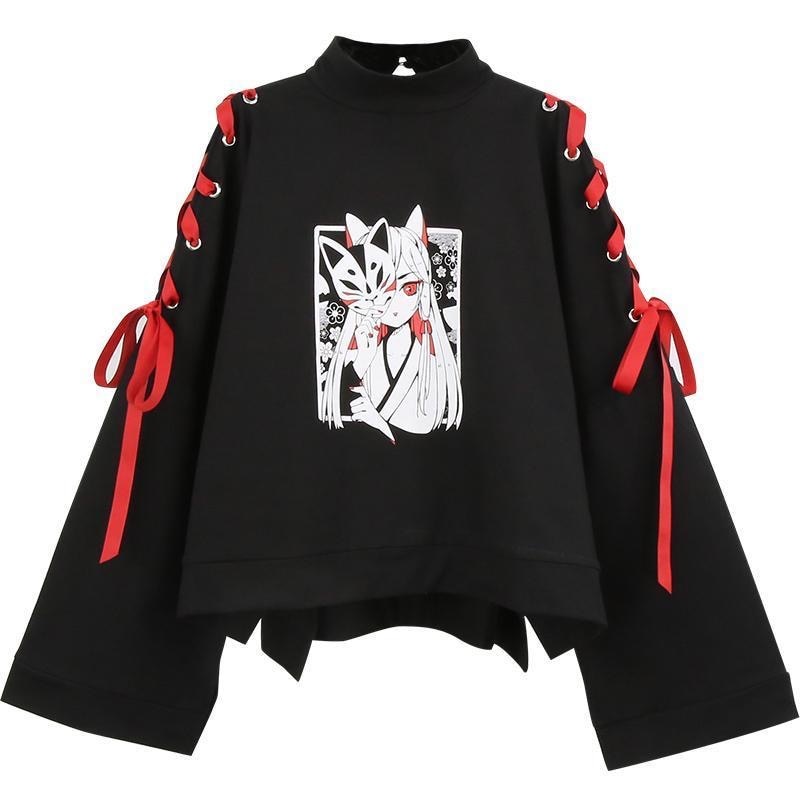 Harajuku Fox Girl Ribbon Sweatshirt - Stylish and Cozy