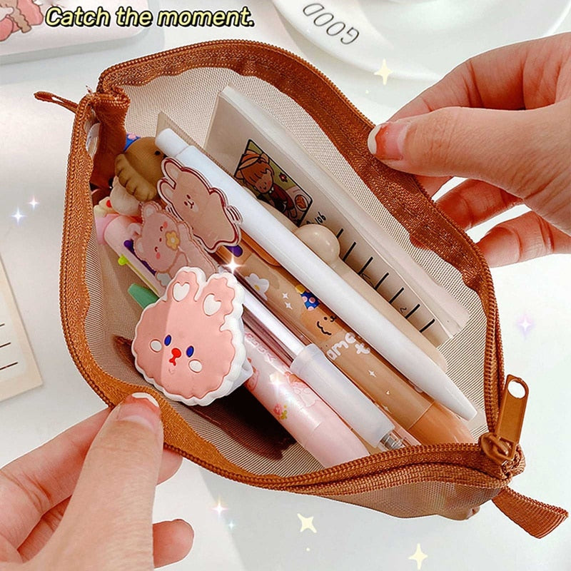 Kawaii Bear Mesh Pencil Bag Case