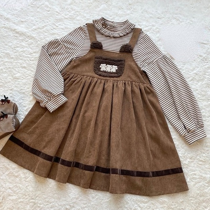 Cute Lolita Sweet Bear Shirt Strap Dress Two Piece Set