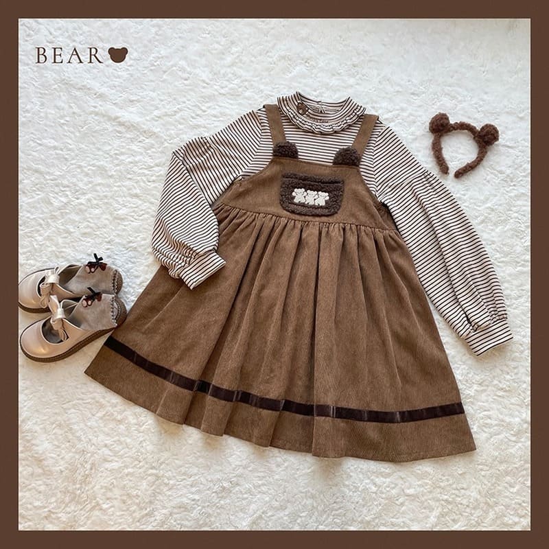 Cute Lolita Sweet Bear Shirt Strap Dress Two Piece Set