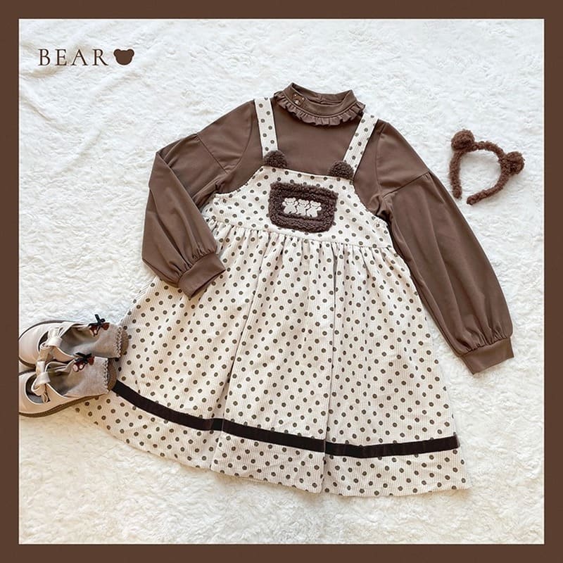 Cute Lolita Sweet Bear Shirt Strap Dress Two Piece Set