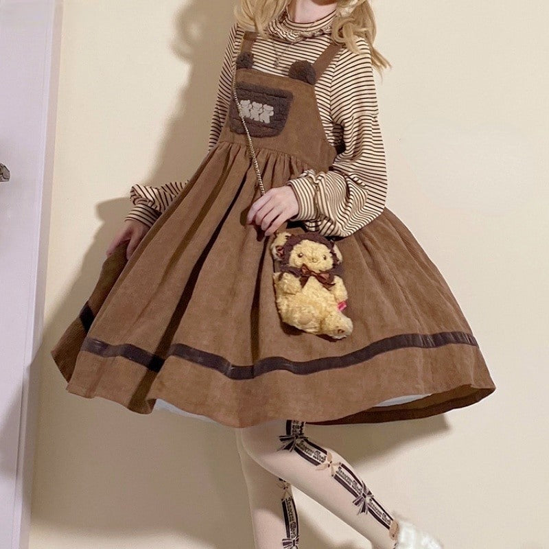 Cute Lolita Sweet Bear Shirt Strap Dress Two Piece Set