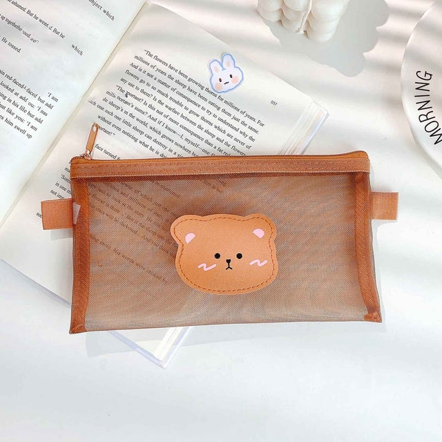 Kawaii Bear Mesh Pencil Bag Case