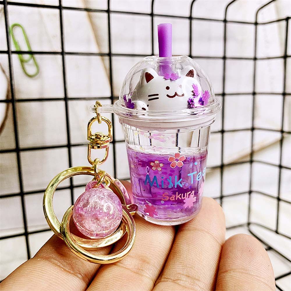 Bubble Tea Boba Cat Liquid Keychain