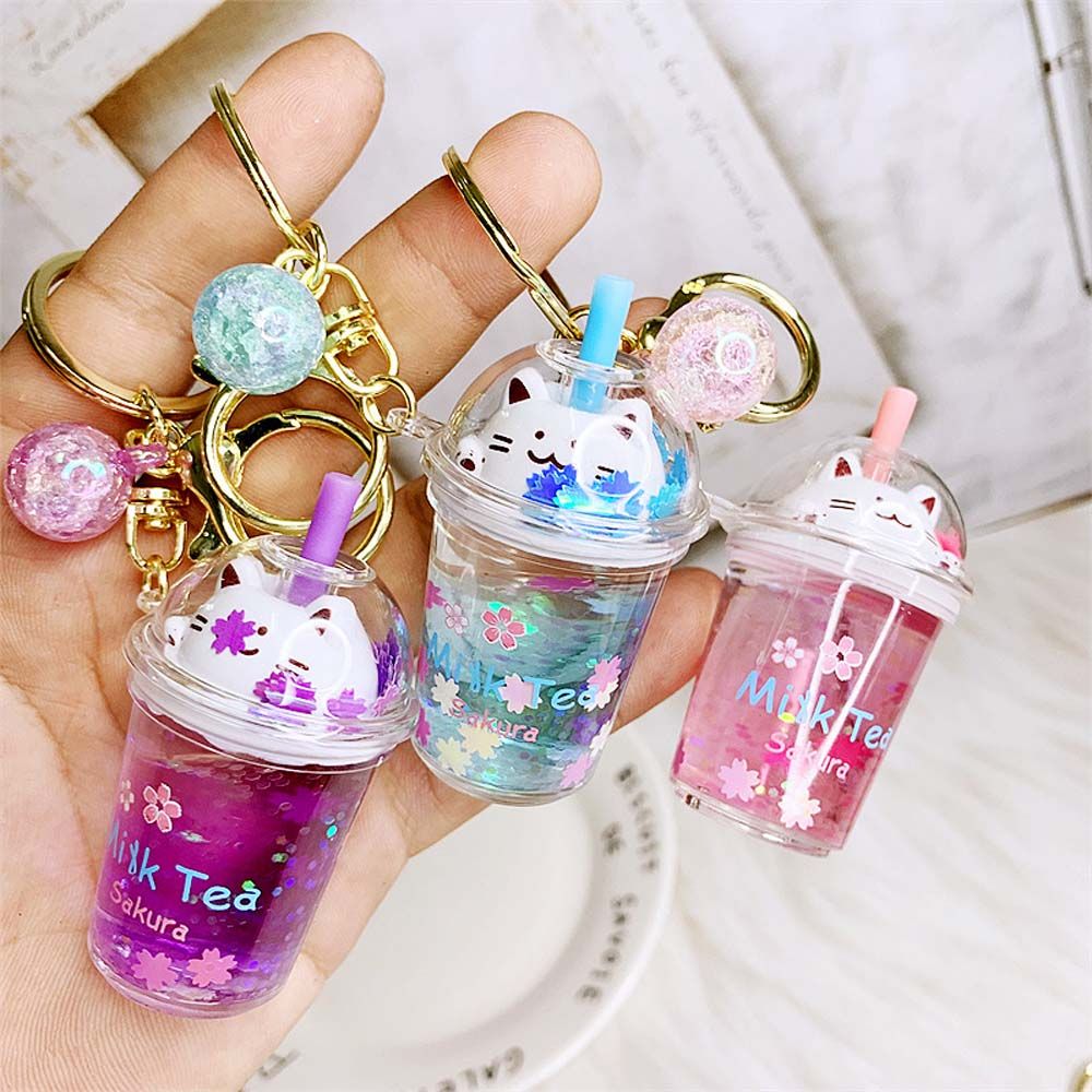 Bubble Tea Boba Cat Liquid Keychain