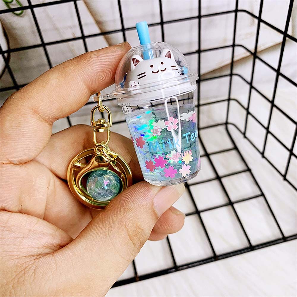 Bubble Tea Boba Cat Liquid Keychain