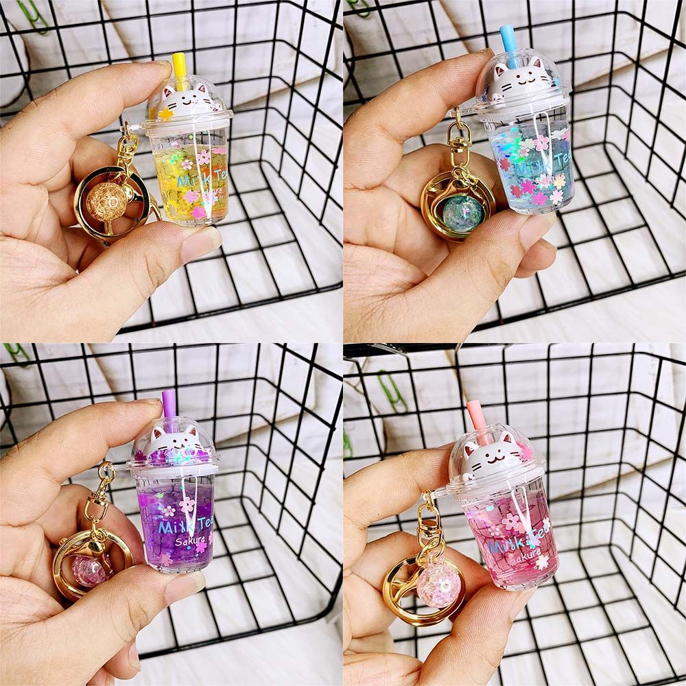 Bubble Tea Boba Cat Liquid Keychain