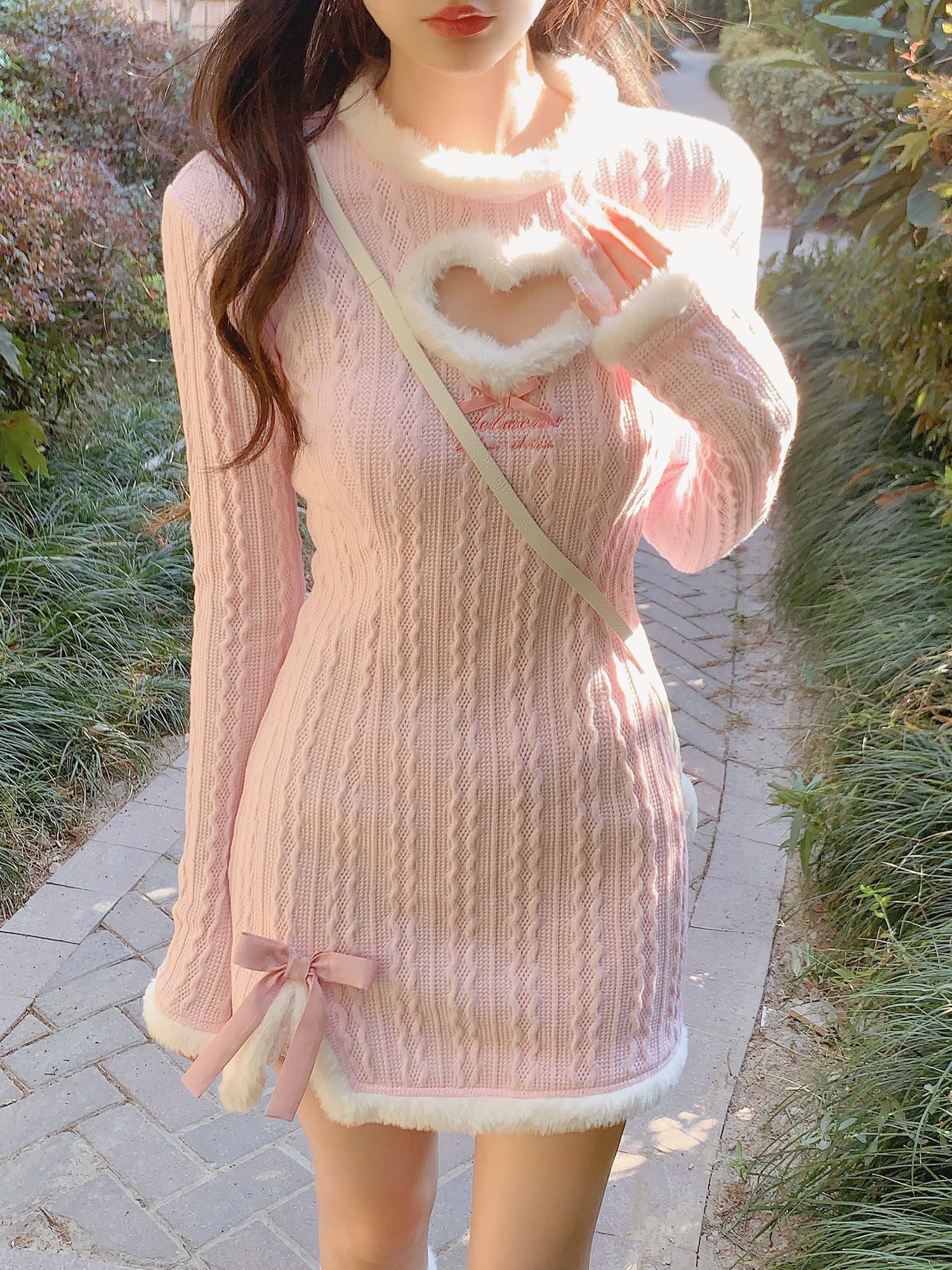 Fluffy Pink Kawaii Girl Long Sleeve Dress