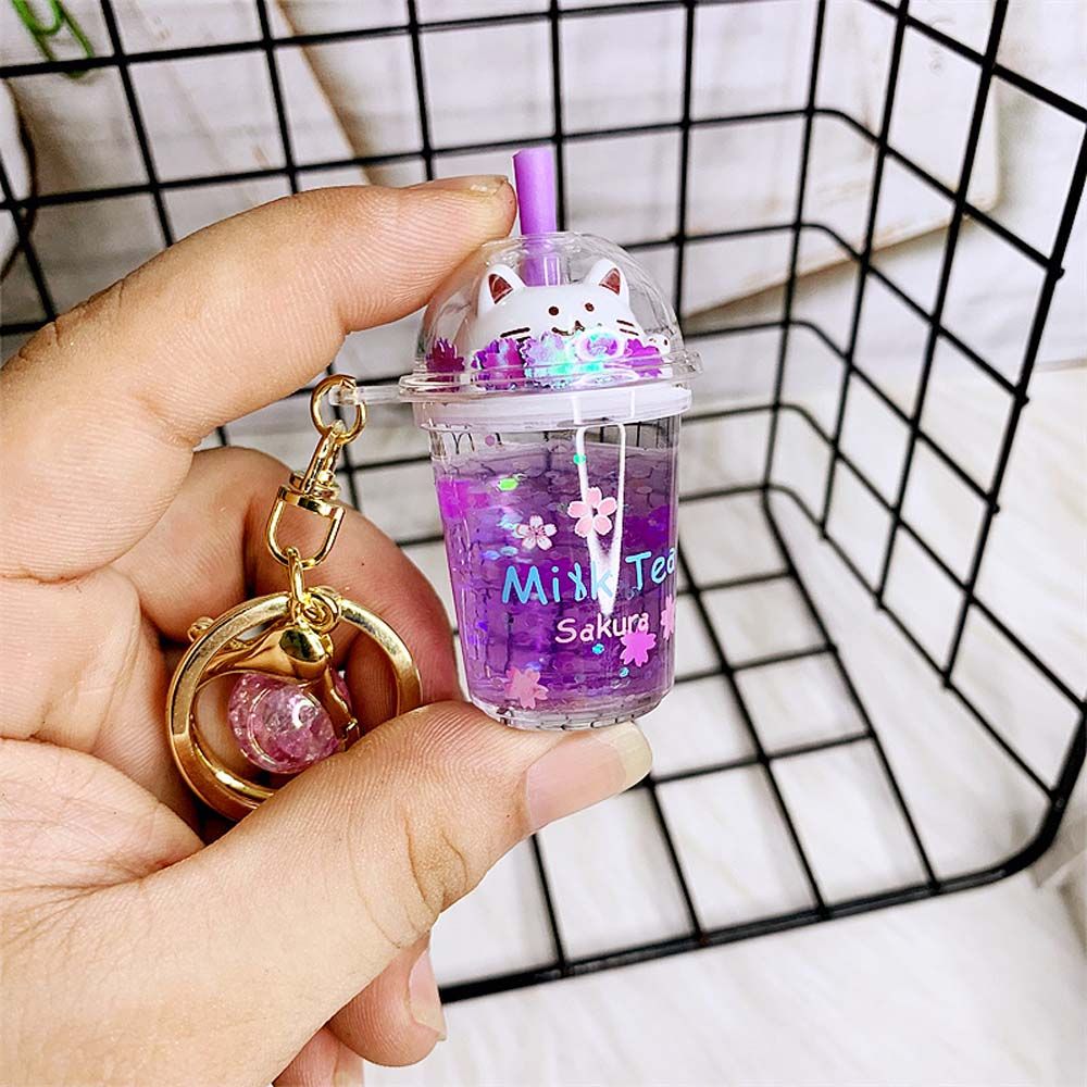 Bubble Tea Boba Cat Liquid Keychain