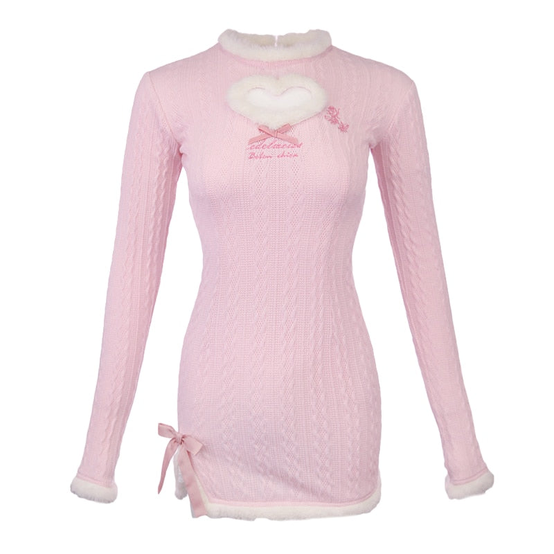 Fluffy Pink Kawaii Girl Long Sleeve Dress