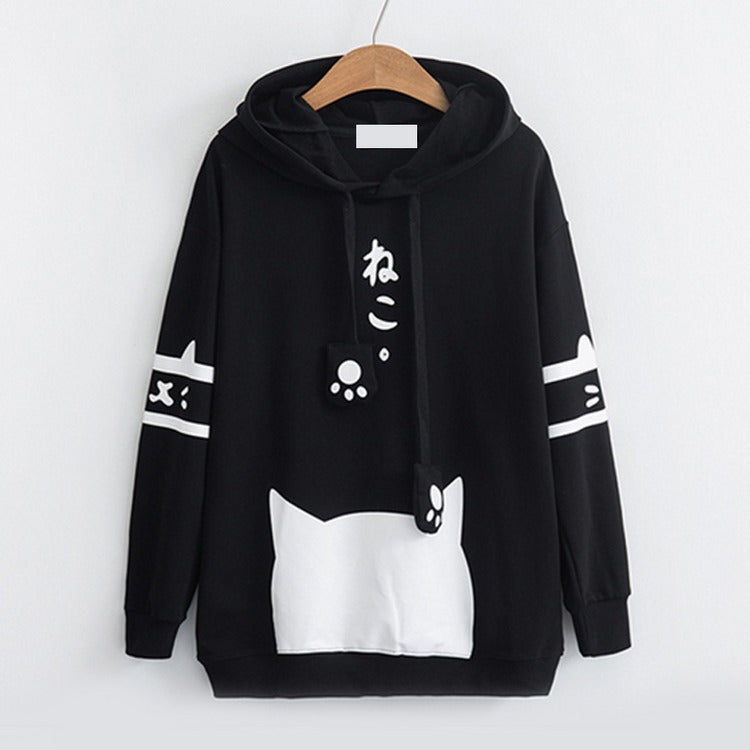 Purr-fectly Adorable: Harajuku Cat Ear Paw Drawstring Letter Hoodie - Embrace Your Inner Cuteness! ????