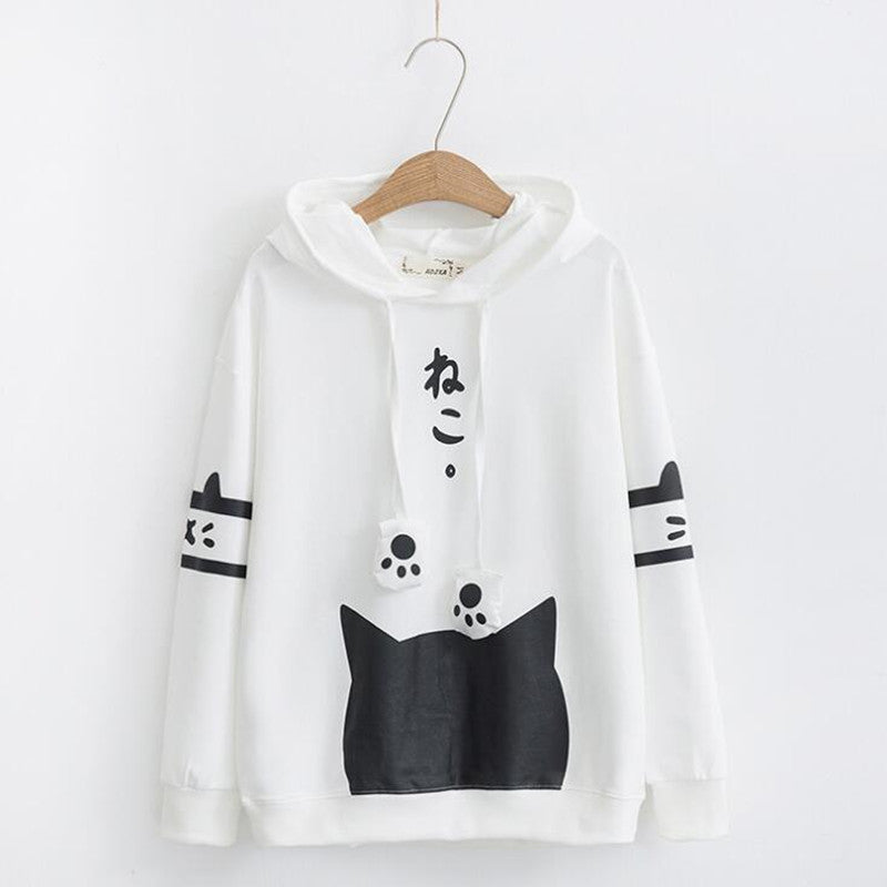 Purr-fectly Adorable: Harajuku Cat Ear Paw Drawstring Letter Hoodie - Embrace Your Inner Cuteness! ????