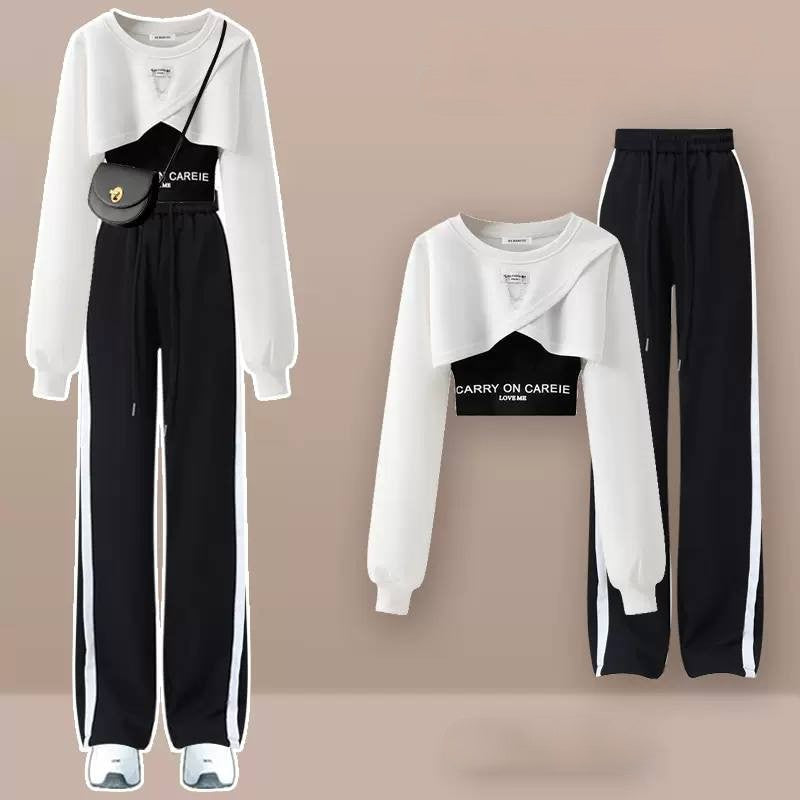 Chic Letter Tracksuit Sweatshirt Vest Casual Pants Three Piece Set