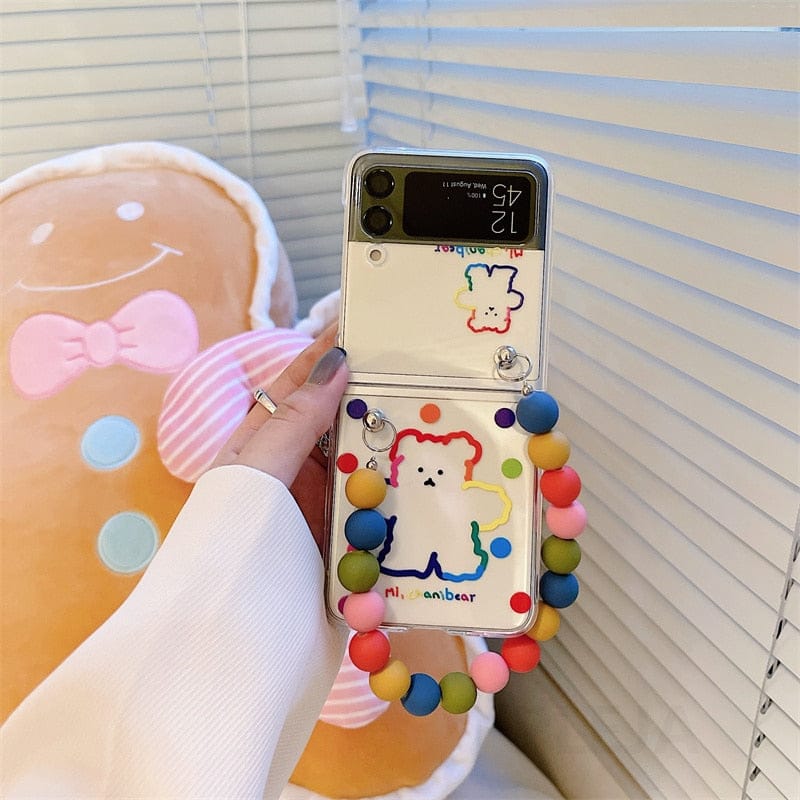 Cute Colorful Bear Bracket Bracelet Phone Case For Samsung Galaxy Z Flip 3