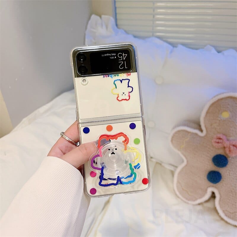 Cute Colorful Bear Bracket Bracelet Phone Case For Samsung Galaxy Z Flip 3