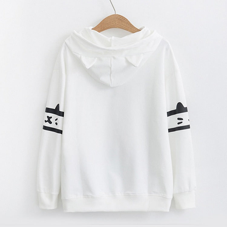 Purr-fectly Adorable: Harajuku Cat Ear Paw Drawstring Letter Hoodie - Embrace Your Inner Cuteness! ????