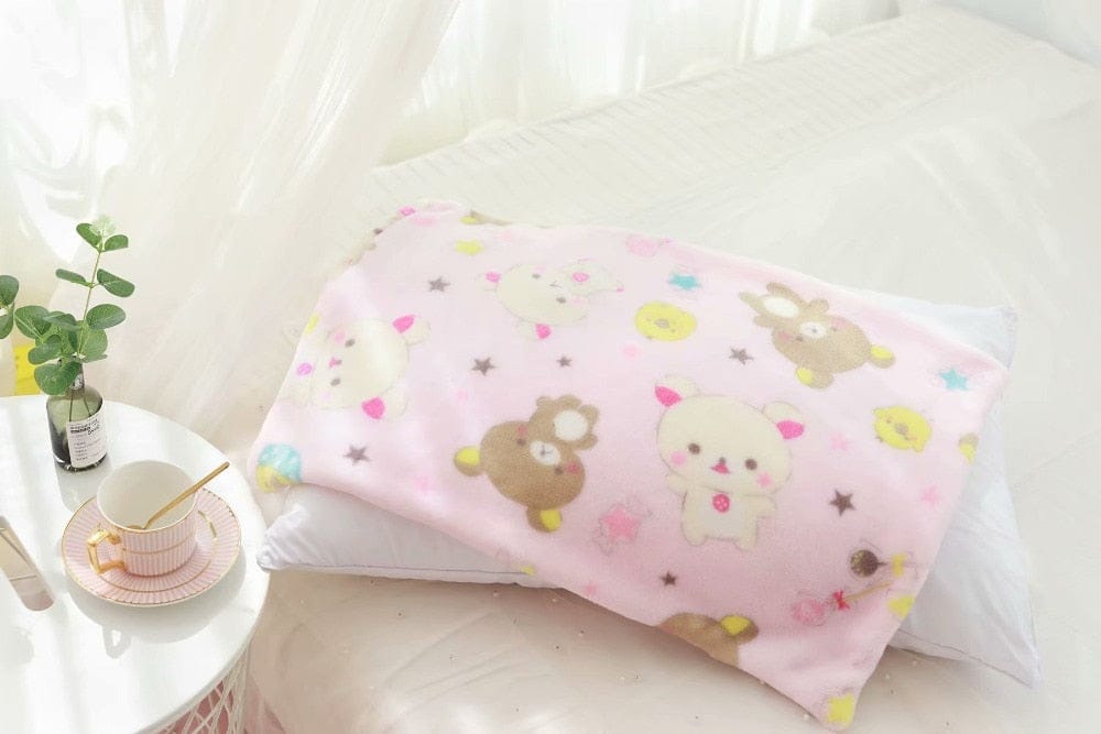 Kawaii Bear Flannel Blanket / Pillow Case