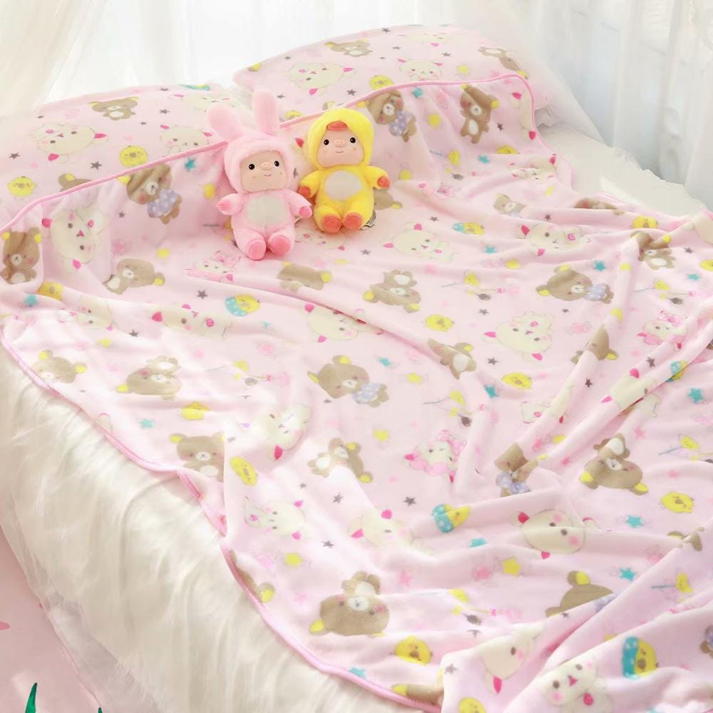 Kawaii Bear Flannel Blanket / Pillow Case