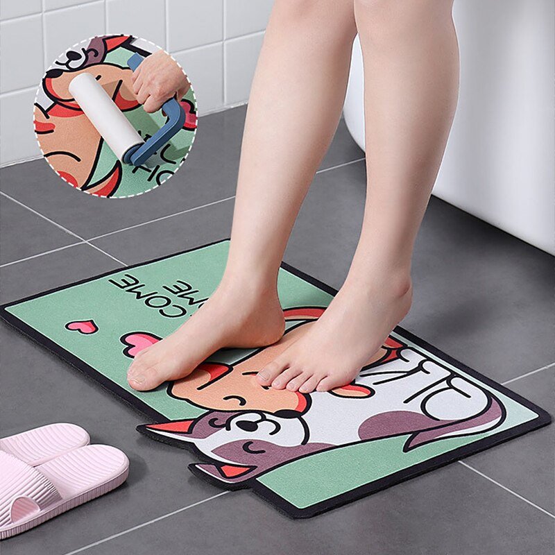 Paws and Play: Whimsical Dog Illustration Bathroom Mat