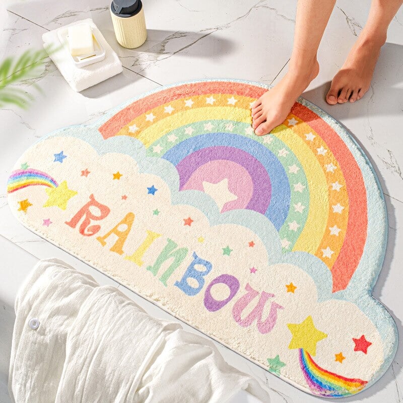 Celestial Comfort: Starry Cloud & Rainbow Non-Slip Bath Mat