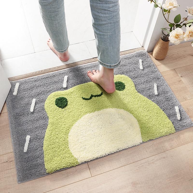 Frogtastic Comfort: Kawaii Green Smiling Frog Bathroom Mat