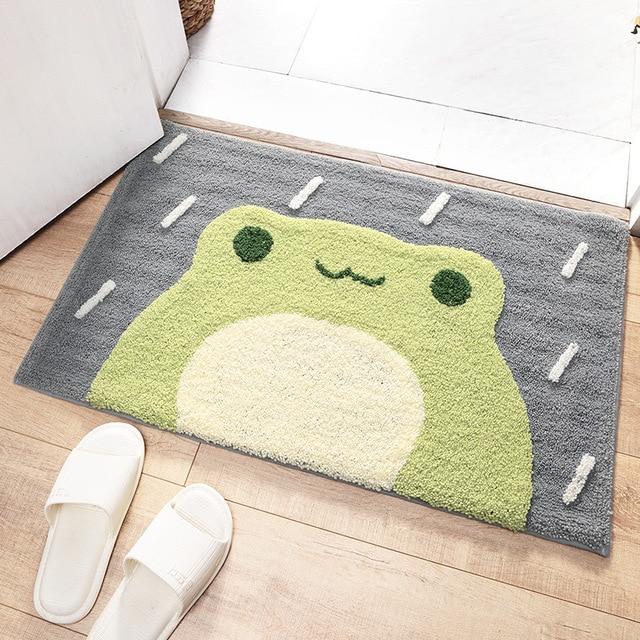 Frogtastic Comfort: Kawaii Green Smiling Frog Bathroom Mat