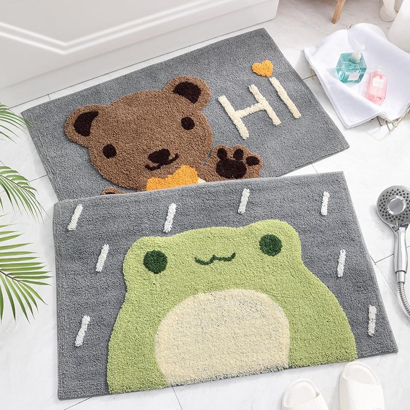 Frogtastic Comfort: Kawaii Green Smiling Frog Bathroom Mat