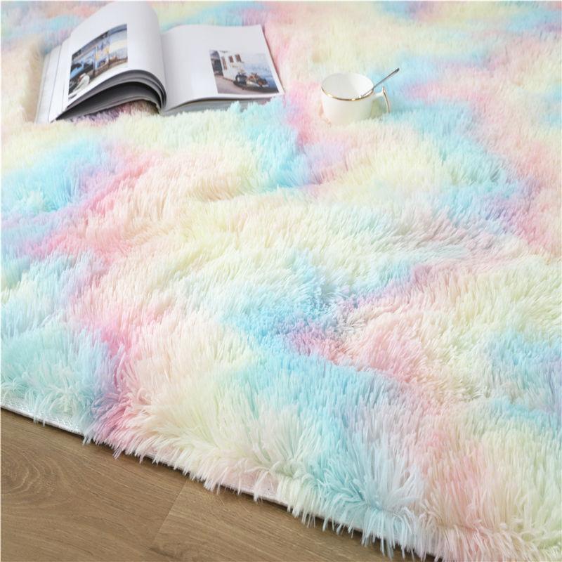 Vibrant Comfort: Kawaii Soft Faux Fur Rainbow Rug