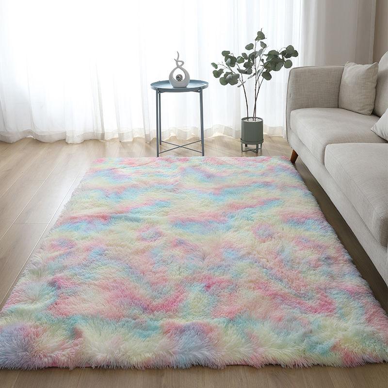 Vibrant Comfort: Kawaii Soft Faux Fur Rainbow Rug