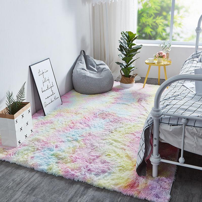 Vibrant Comfort: Kawaii Soft Faux Fur Rainbow Rug