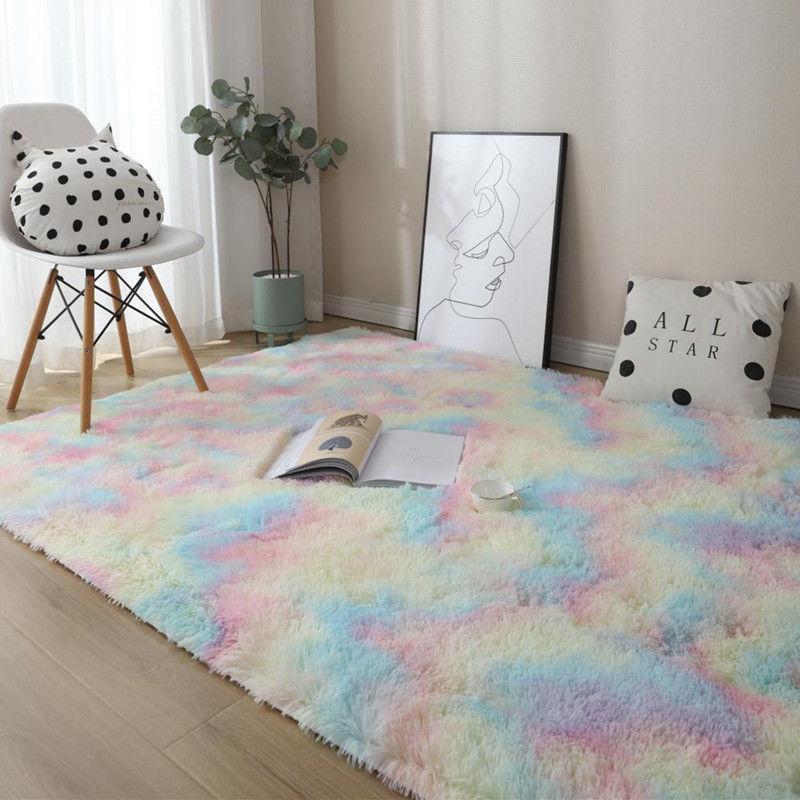 Vibrant Comfort: Kawaii Soft Faux Fur Rainbow Rug