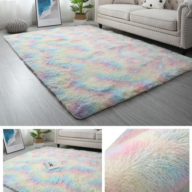 Vibrant Comfort: Kawaii Soft Faux Fur Rainbow Rug