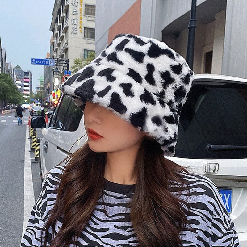 Kawaii Leopard Print Plush Bucket Hat