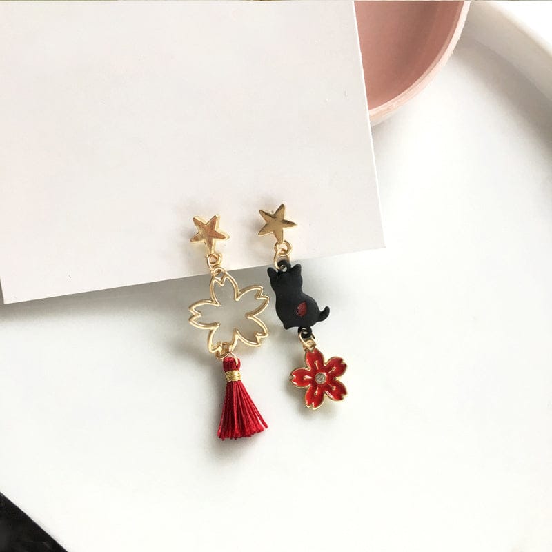 Lucky Cat Sakura Earrings