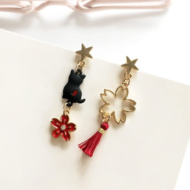 Lucky Cat Sakura Earrings