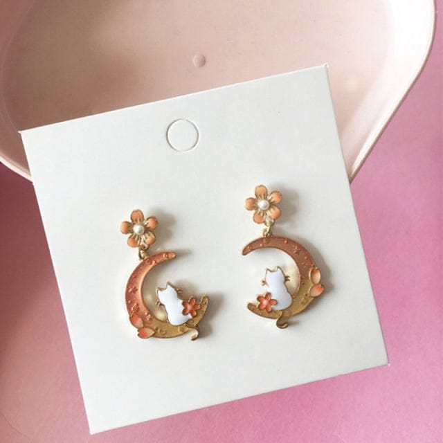 Luna Cat Sakura Earrings